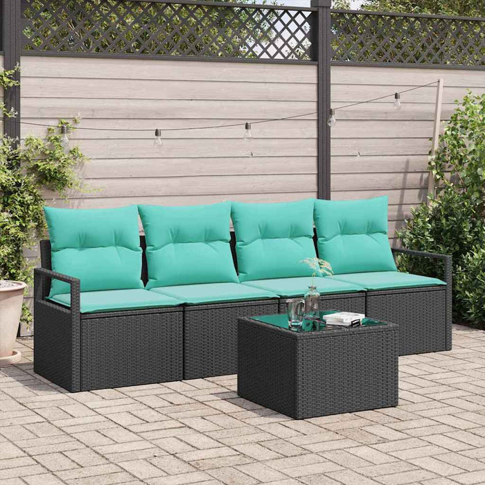 Set de canapea 5 pcs Negru și Turcoaz poliratan - WALTI WALTI