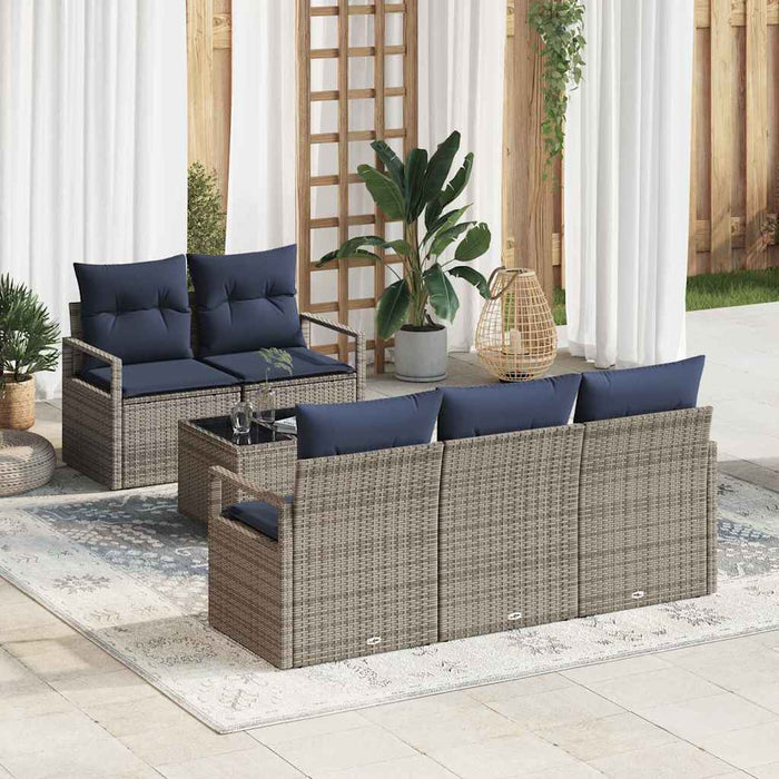 Set de canapea 6 pcs Gri și bleumarin poliratan - WALTI WALTI