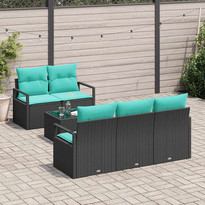 Set de canapea 6 pcs Negru și Turcoaz poliratan - WALTI WALTI
