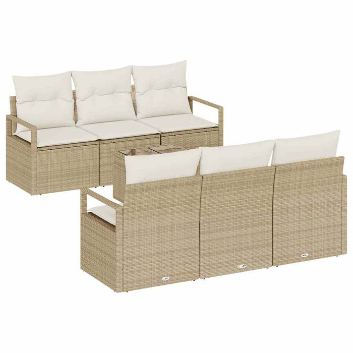Set de canapea cu pernă Manual 7 pcs Bej și crem poliratan WALTI