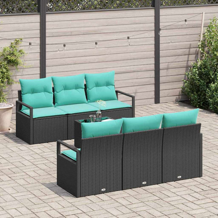 Set de canapea cu pernă Manual 7 pcs Negru și Turcoaz poliratan - WALTI WALTI
