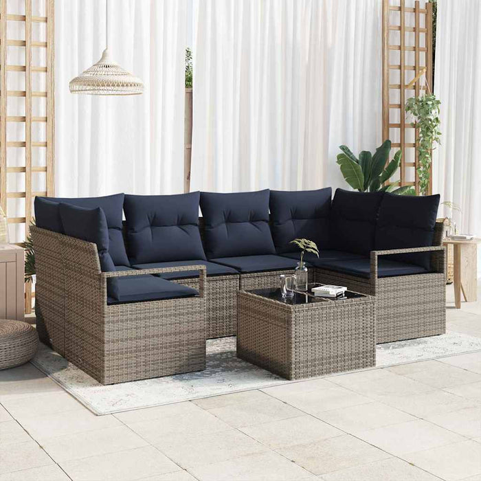 Set de canapea 7 pcs Gri și Albastru poliratan - WALTI WALTI