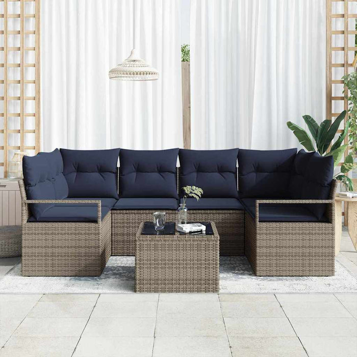 Set de canapea 7 pcs Gri și Albastru poliratan - WALTI WALTI