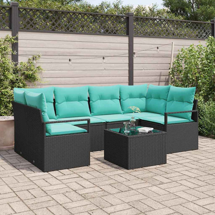 Set de canapea 7 pcs Negru și Albastru poliratan - WALTI WALTI