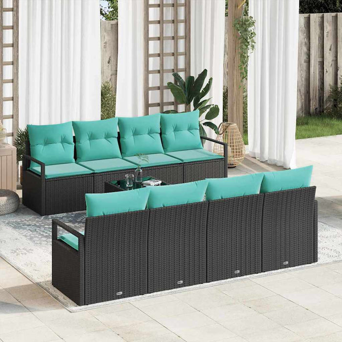 Set de canapea Manual 7 pcs Negru și Albastru Deschis poliratan - WALTI WALTI