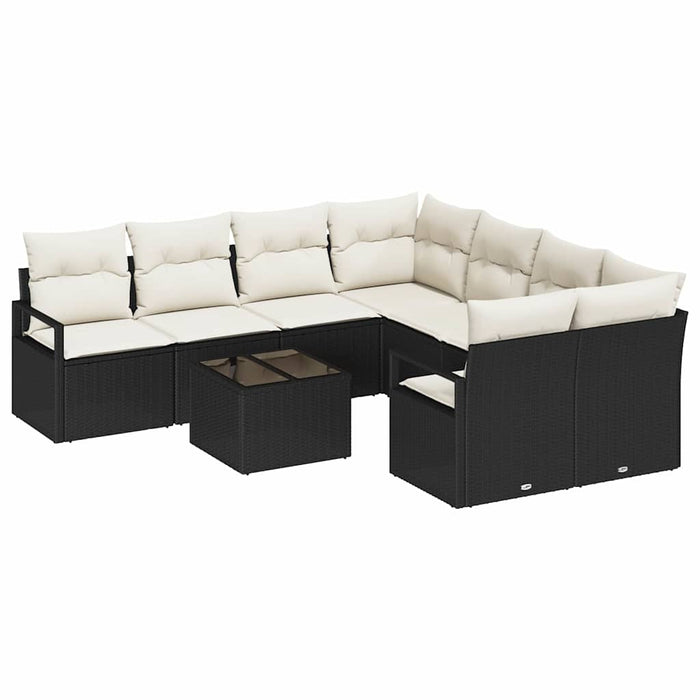Set de canapea cu pernă Manual 9 pcs Negru și Crem poliratan - WALTI WALTI