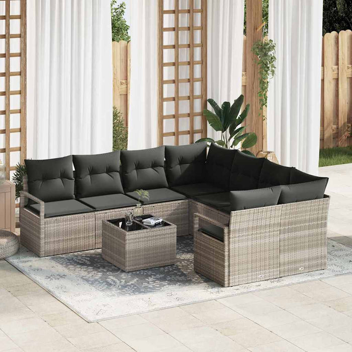 Set de canapea cu pernă 9 pcs Gri deschis și Negru poliratan - WALTI WALTI