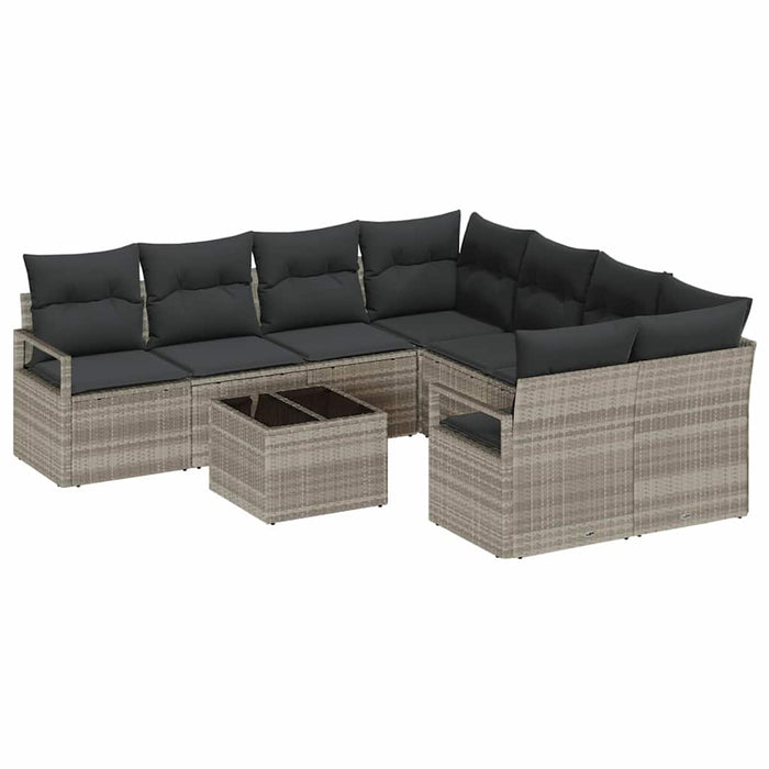 Set de canapea cu pernă 9 pcs Gri deschis și Negru poliratan - WALTI WALTI