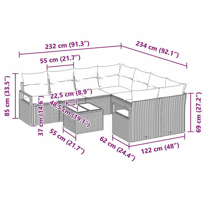 Set de canapea cu pernă 9 pcs Gri deschis și Negru poliratan - WALTI WALTI