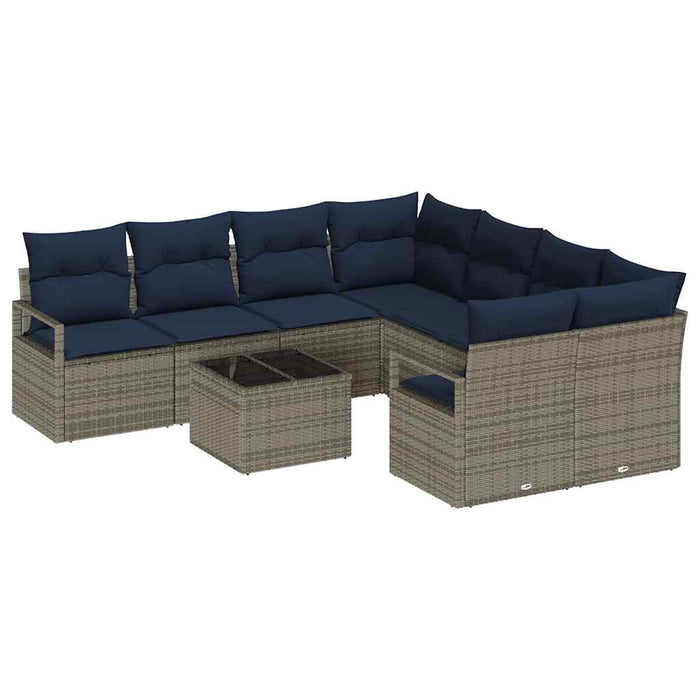 Set de canapea cu pernă Manual 9 pcs Gri și bleumarin poliratan - WALTI WALTI