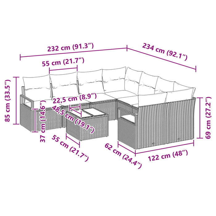 Set de canapea cu pernă Manual 9 pcs Gri și bleumarin poliratan - WALTI WALTI