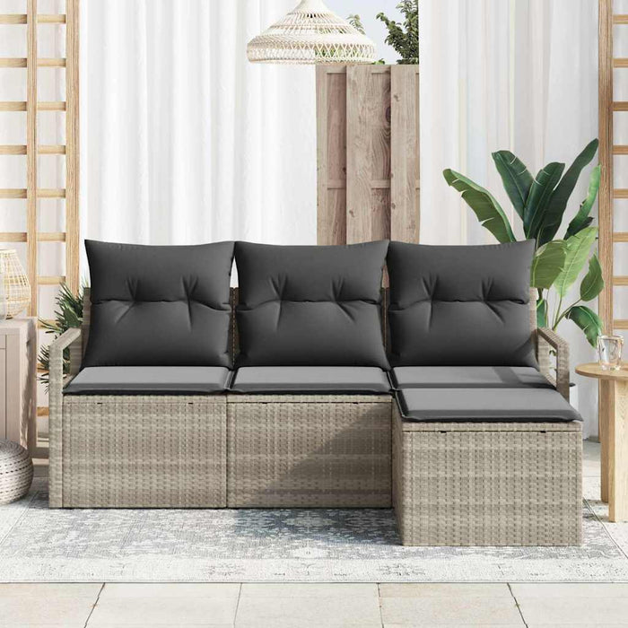 Set de canapele vidaXL cu 4 piese cu perne Gri deschis Poli Ratan - WALTI WALTI
