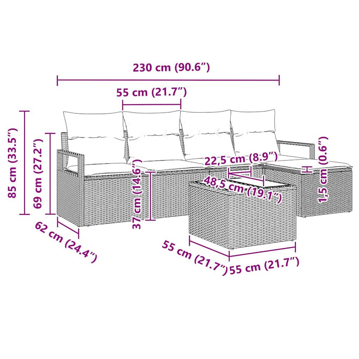 Set de canapea cu pernă 6 pcs Gri poliratan - WALTI WALTI
