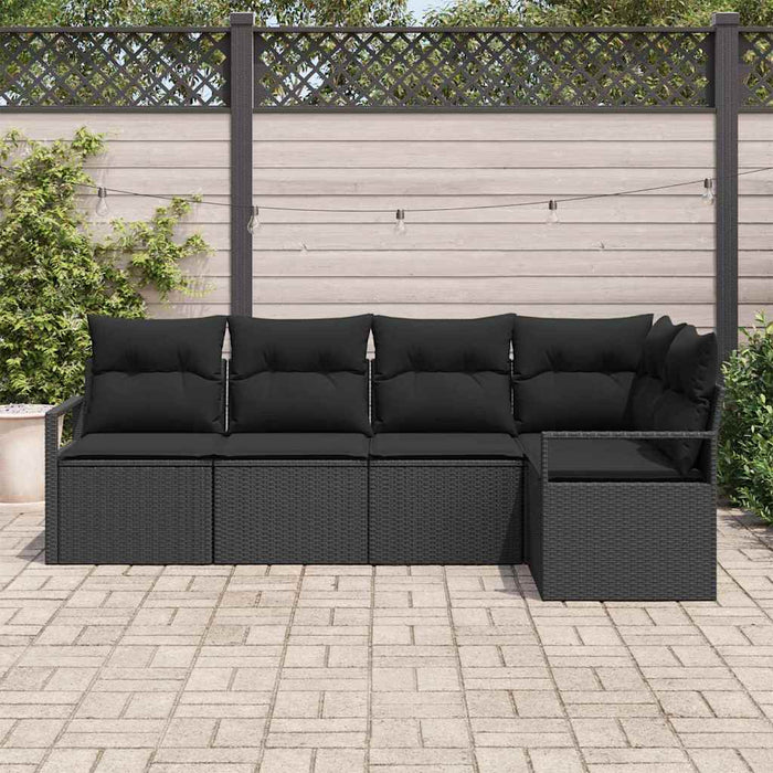 Set de 5 Piese Canapea de Grădină cu Perne Negru Poliratan - WALTI WALTI