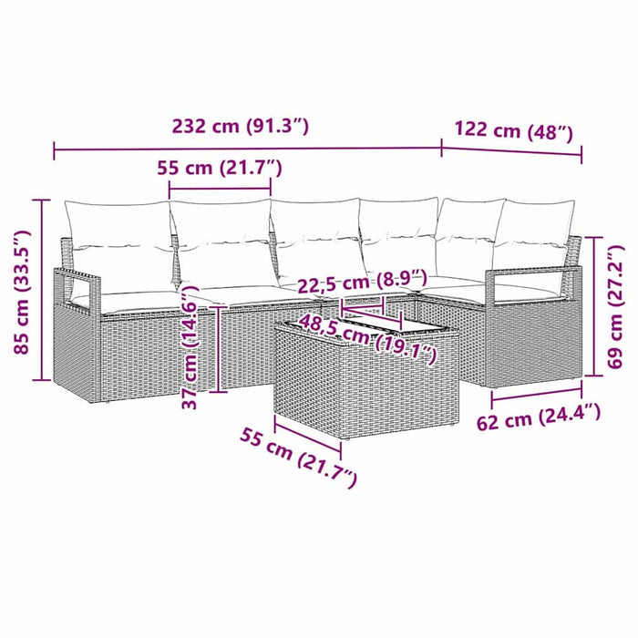 Set de Canapea Grădină vidaXL de 6 Piese cu Perne Negre Ratan Poli - WALTI WALTI