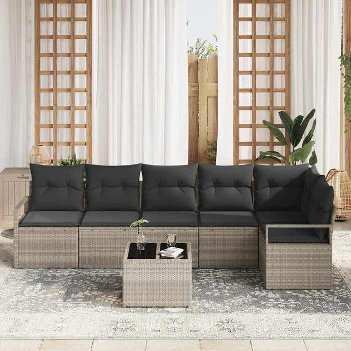 Set de Canapea vidaXL cu 7 Piese cu Perne Gri Poliratan - WALTI WALTI