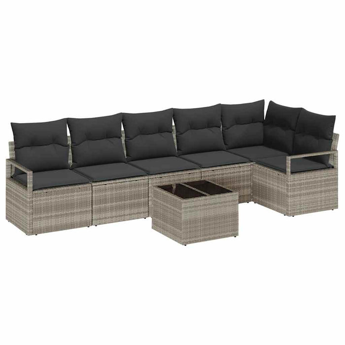 Set de Canapea vidaXL cu 7 Piese cu Perne Gri Poliratan - WALTI WALTI