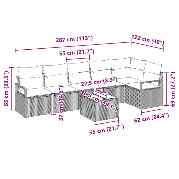 Set de canapea 7 pcs Negru poliratan - WALTI WALTI
