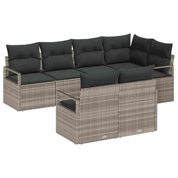 Set de canapele de grădină vidaXL cu 7 piese cu perne gri deschis din ratan poli - WALTI WALTI