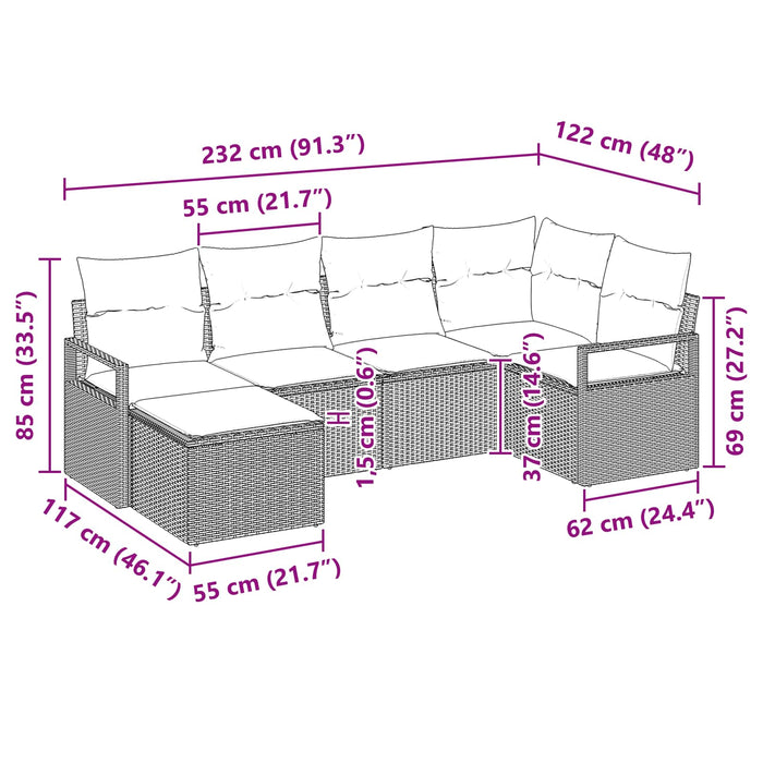 Set de canapea cu pernă 6 pcs Gri poliratan - WALTI WALTI