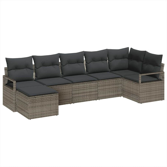 Set de canapele de grădină vidaXL cu 7 piese și perne Gri Ratan Poli - WALTI WALTI