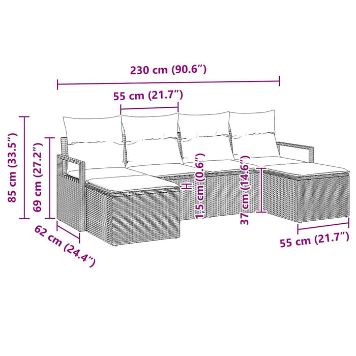 Set de canapea 6 pcs Negru poliratan - WALTI WALTI