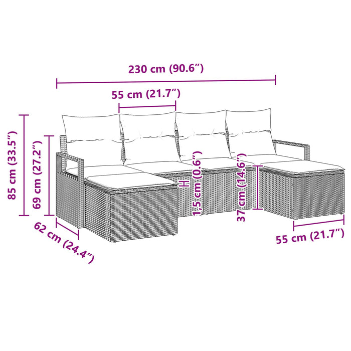 Set de canapea 6 pcs Gri poliratan - WALTI WALTI