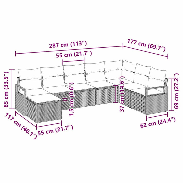 Set de canapea de grădină vidaXL 8 piese Negru Ratan Poly - WALTI WALTI