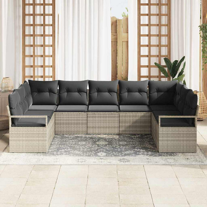 Set de canapea cu pernă 9 pcs Gri deschis poliratan - WALTI WALTI