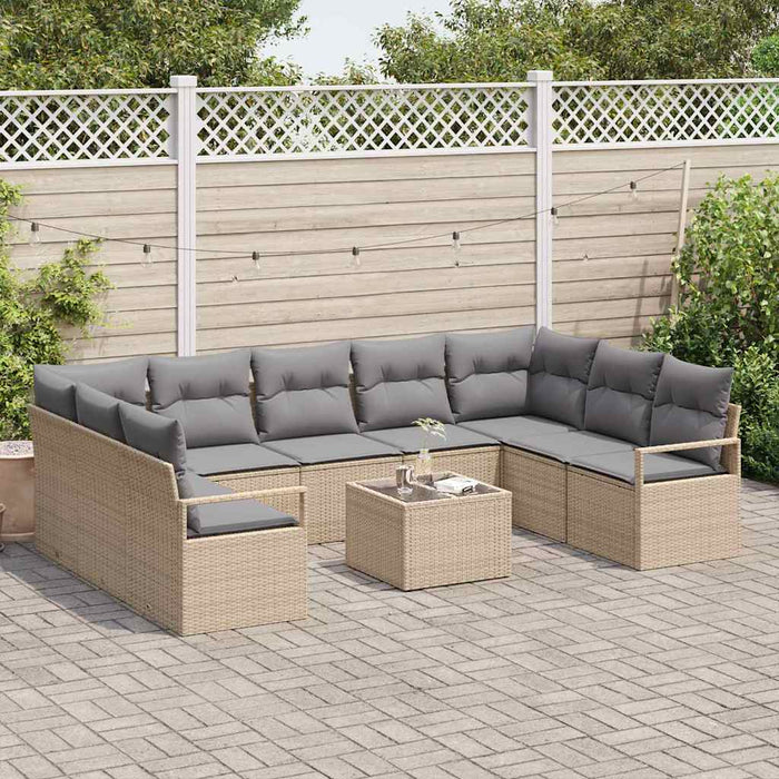 Set de canapea cu pernă 10 pcs Bej poliratan - WALTI WALTI