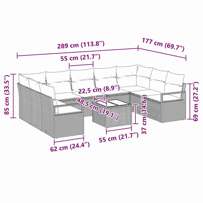 Set de canapea cu pernă 10 pcs Bej poliratan - WALTI WALTI