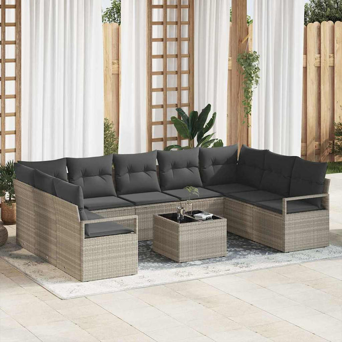 Set de canapea cu pernă 10 pcs Gri deschis poliratan - WALTI WALTI