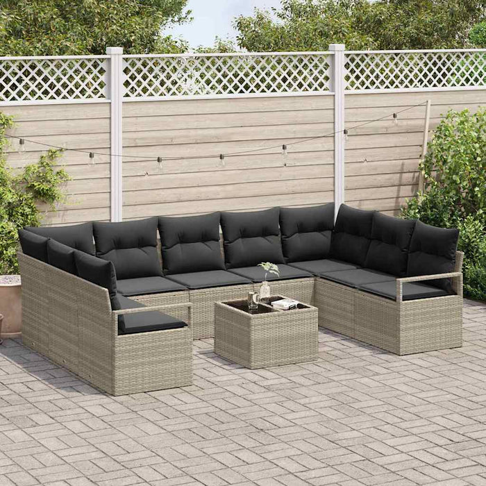 Set de canapea cu pernă 10 pcs Gri deschis poliratan - WALTI WALTI