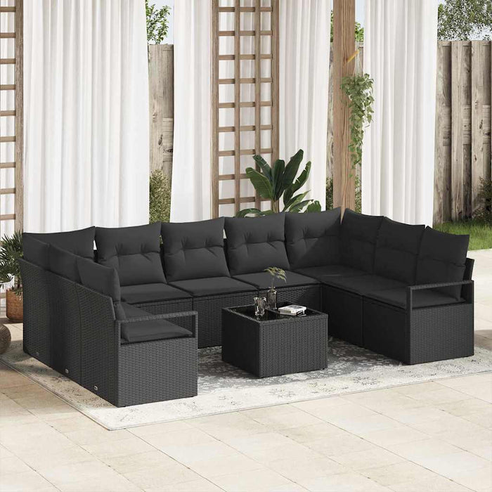 Set de canapea cu pernă 10 pcs Negru poliratan - WALTI WALTI