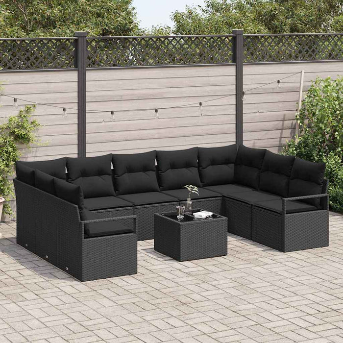 Set de canapea cu pernă 10 pcs Negru poliratan - WALTI WALTI