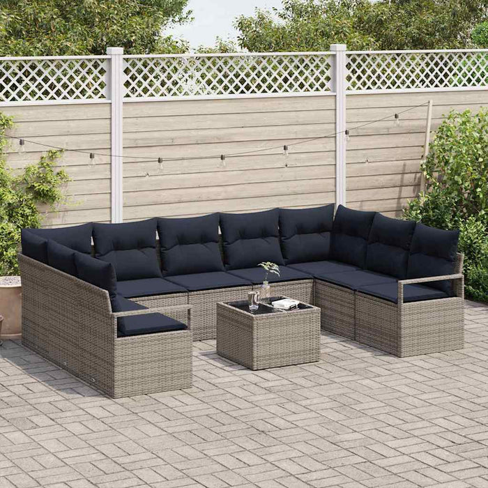 Set de canapea cu pernă 10 pcs Gri poliratan - WALTI WALTI