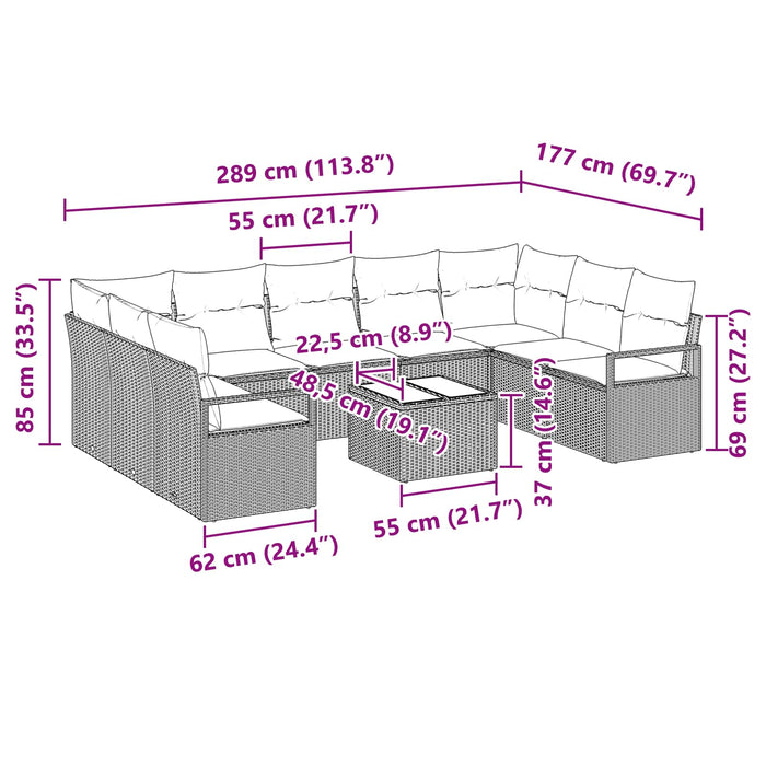 Set de canapea cu pernă 10 pcs Negru poliratan - WALTI WALTI