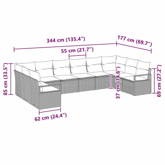 Set Canapele Grădină 10 Piese cu Perne Ratan Negru Polimer - WALTI WALTI