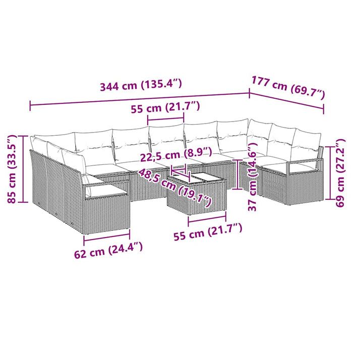Set de canapea vidaXL cu 10 piese și perne negre din ratan poli - WALTI WALTI