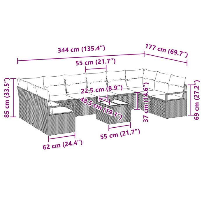 Set de canapea cu pernă 11 pcs Negru poliratan - WALTI WALTI