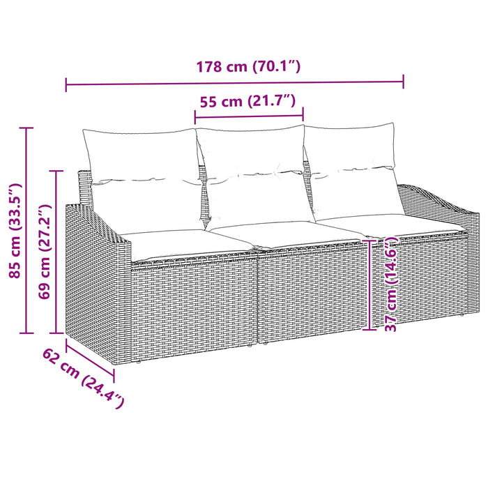 Set de canapea cu pernă 3 pcs Negru poliratan - WALTI WALTI