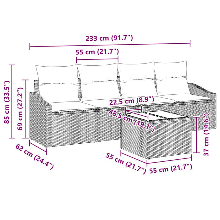 Set de canapele pentru grădină 5 pcs Negru 55 x 55 x 37 cm - WALTI WALTI