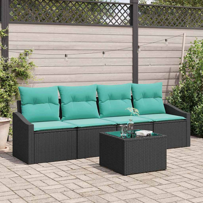 Set de canapea cu pernă Manual 5 pcs Negru și Turcoaz poliratan WALTI