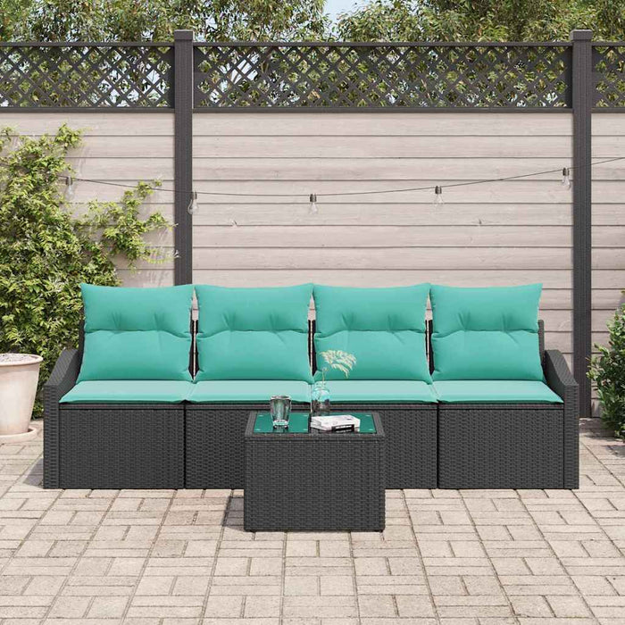Set de canapea cu pernă Manual 5 pcs Negru și Turcoaz poliratan WALTI