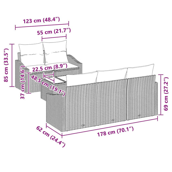 Set de canapea cu pernă cu pernă 6 pcs Gri poliratan - WALTI WALTI