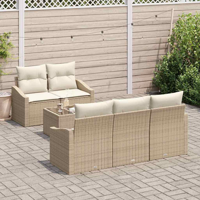 Set de canapea cu pernă Manual 6 pcs Bej și crem poliratan WALTI