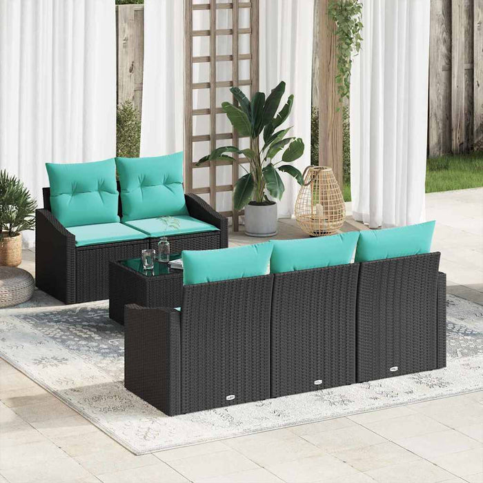 Set de canapea cu pernă Manual 6 pcs Negru și Turcoaz poliratan WALTI