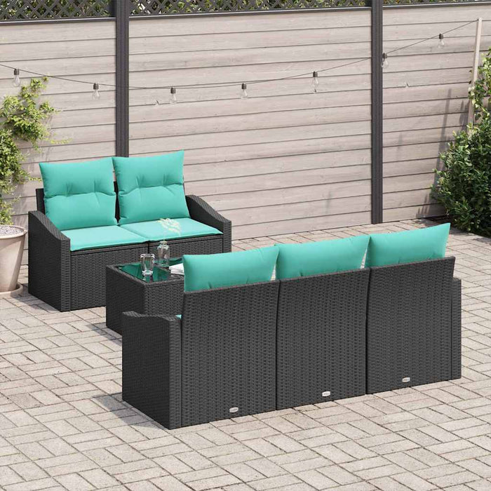 Set de canapea cu pernă Manual 6 pcs Negru și Turcoaz poliratan WALTI