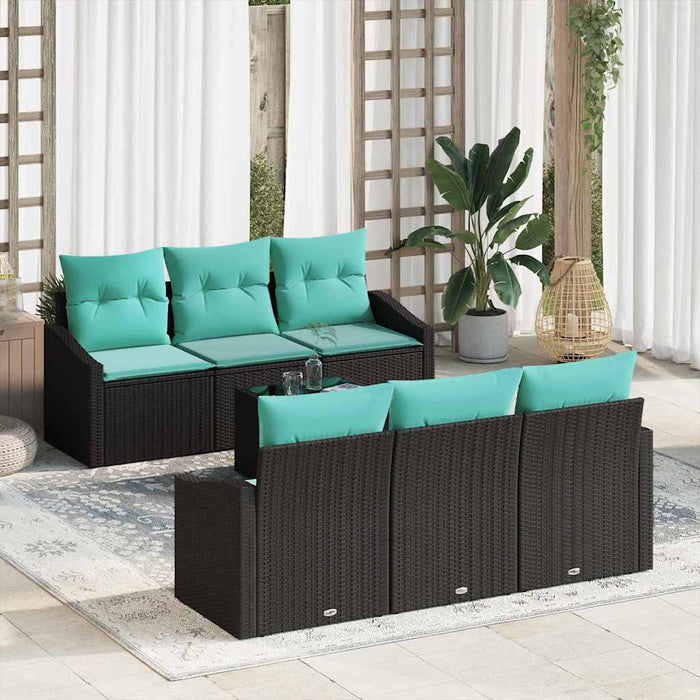 Set de canapea cu pernă Manual 7 pcs Negru și Turcoaz poliratan WALTI