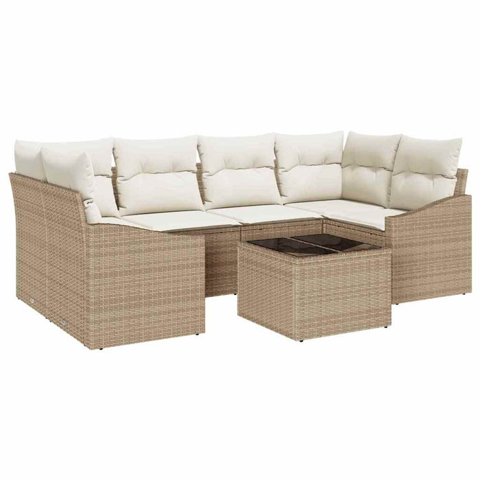 Set de canapea cu pernă cu pernă 7 pcs Bej și crem poliratan WALTI